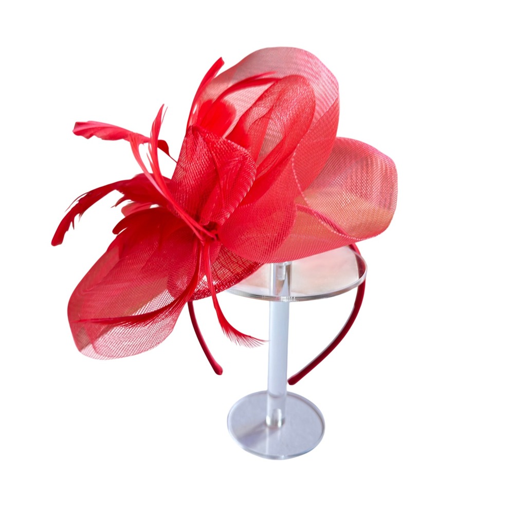 Nordstrom Fascinator Hat Headband OS Red Feathers Wedding Tea Party KY Derby